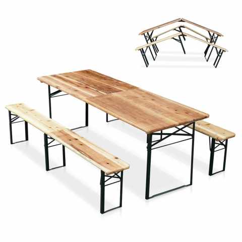 10 Set of Folding Table and 2 Benches Wooden Furniture Outdoors Promotion