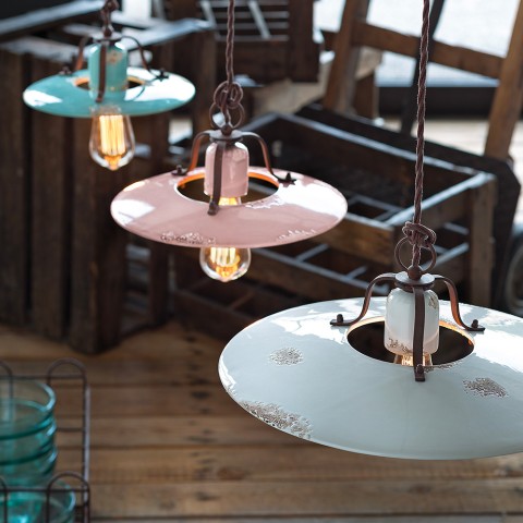 Iron and ceramic pendant lamp in vintage industrial design Country SO Promotion