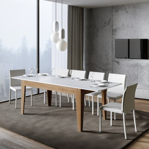 Extending dining table 90x160-220cm white wood Cico Mix QB Promotion