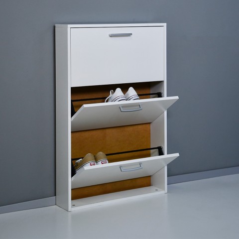 Space-saving design shoe cabinet 3 doors 9 pairs of shoes white KimShoe 3WS Promotion