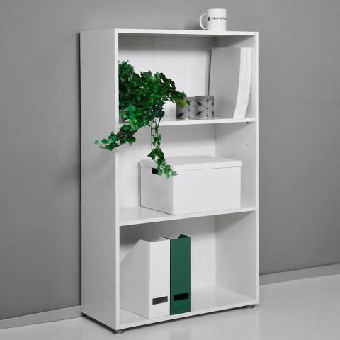 Low white office bookcase 3 compartments 2 adjustable shelves Kbook 3WS Promotion