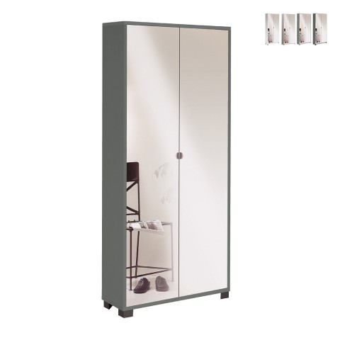 Multipurpose storage cabinet 2 doors mirror 8 adjustable shelves Arlan Promotion