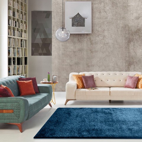 Rectangular Rug Modern Design Solid Colour Trend Blue Living Room Promotion