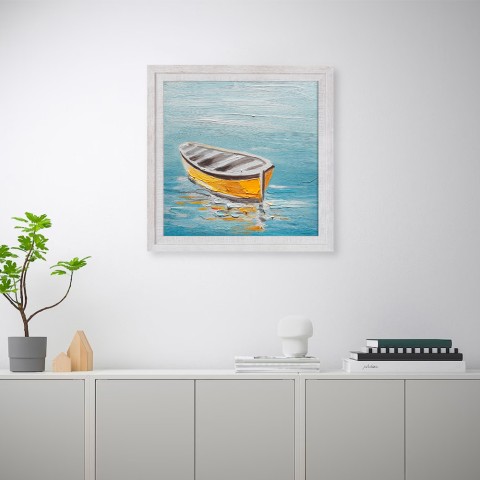 Hand-painted picture boat sea on canvas 30x30cm with frame W605 Promotion