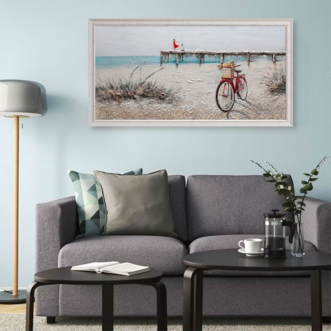 Hand-painted picture on canvas pier beach 60x120cm with frame W628 Promotion