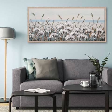 Hand-painted picture flower field 65x150cm on canvas with frame W717 Promotion