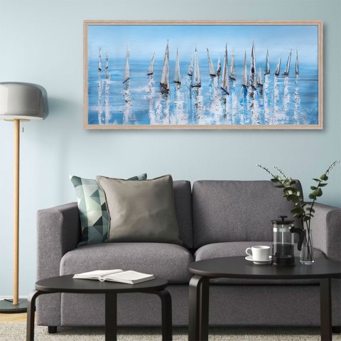 Hand-painted picture Sailboat silver frame 65x150cm Z460 Promotion
