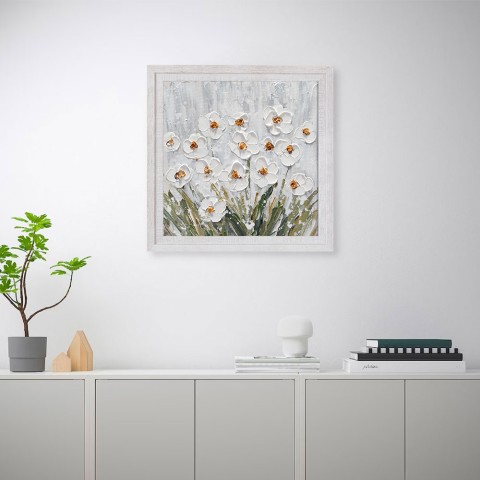 Hand-painted painting on canvas meadow white flowers with frame 30x30cm Z501 Promotion
