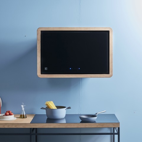 Wall-mounted cooker hood with touch controls and wooden frame Fabita Line Promotion