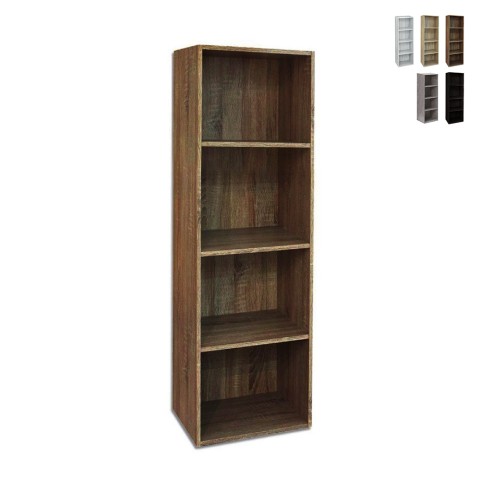 Living room office bookcase 4 shelves 40x132 cm wooden shelf Duval Promotion