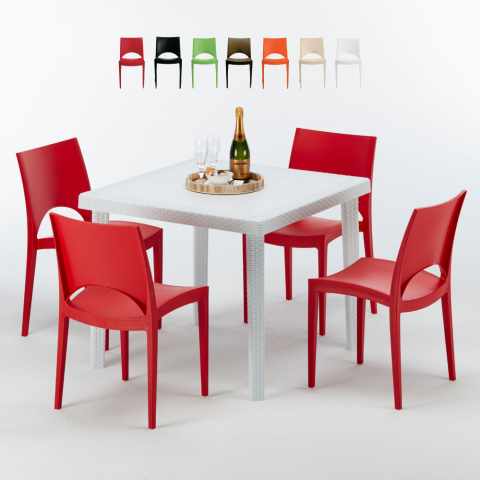 Love Set Made of a 90x90cm White Square Table and 4 Colourful Paris Chairs Promotion