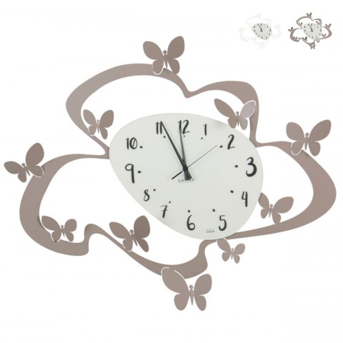 Modern handmade metal and glass wall clock Butterflies Ceart Promotion
