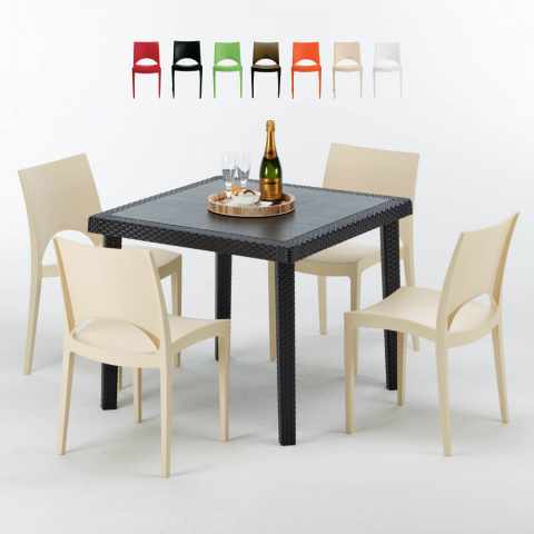 PASSION Set Made of a 90x90cm Black Square Table and 4 Colourful Paris Chairs Promotion
