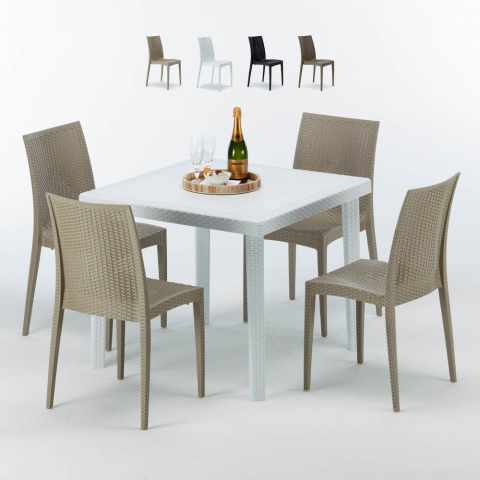 Love Set Made of a 90x90cm White Square Table and 4 Colourful Bistrot Chairs Promotion