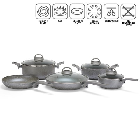 Cookware set non-stick 12-piece non-stick pans lids ladles Sfiziosa Stone Promotion