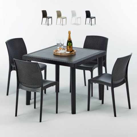 PASSION Set Made of a 90x90cm Black Square Table and 4 Colourful BOHÈME Chairs Promotion