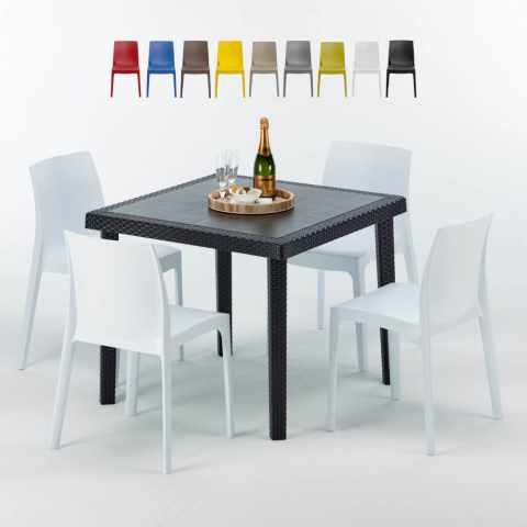 PASSION Set Made of a 90x90cm Black Square Table and 4 Colourful Rome Chairs Promotion