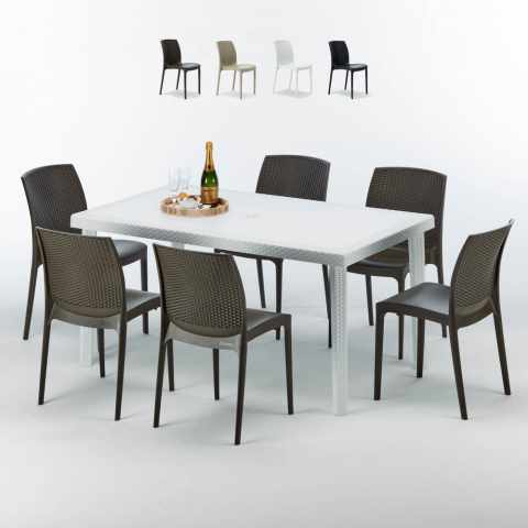 SummerLIFE Set Made of a 150x90cm White Rectangular Table and 6 Colourful BOHÈME Chairs Promotion