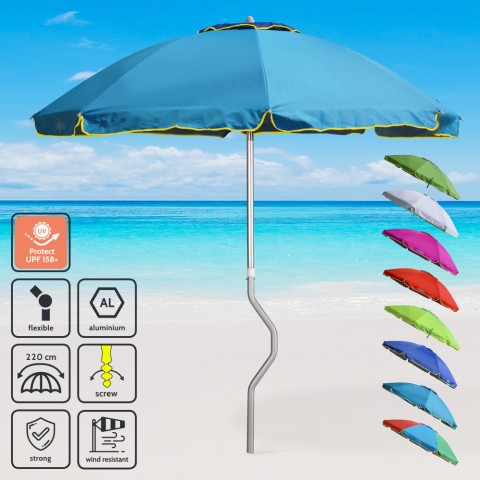 AEOLUS GiraFacile® 220cm Patented Aluminium Beach Umbrella with UPF 158+ uv Protection Promotion