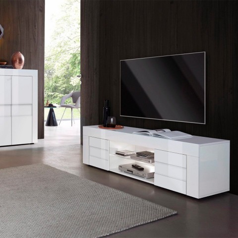 Glossy white modern TV stand 2 doors 180cm Grande Easy Promotion
