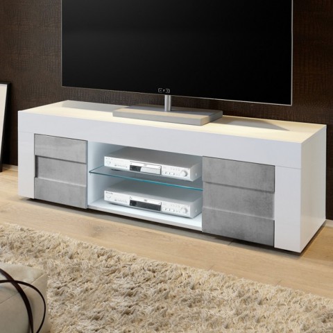 White grey living room TV stand 2 doors Wireburn Petite Easy Promotion