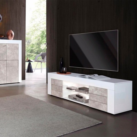 Modern TV stand with 2 doors 180cm white grey Wireburn Grande Easy Promotion