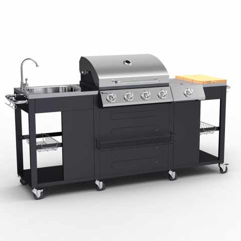 Gas grill made of stainless steel with 4+1 burners grill and sink Beefmaster Promotion
