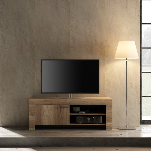 140 cm oak TV stand cabinet with compartments and door Petite Land Promotion