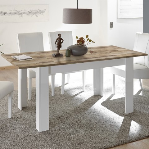 Extendable glossy white wooden kitchen table 90x137-185cm Dyon Basic. Promotion