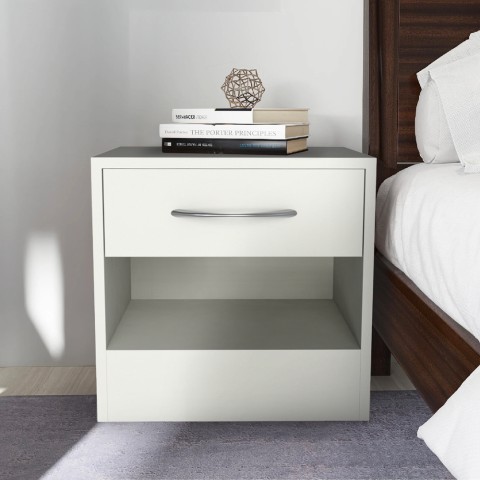 White modern bedside table 1 drawer Selina bedroom children's room Promotion