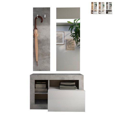 Modern entryway furniture set with shoe rack, coat hooks and mirror Claire. Promotion