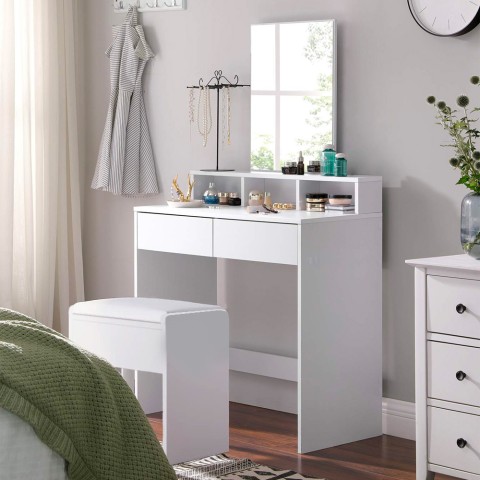 Modern white makeup console station with 2 drawers and mirror Lena. Promotion