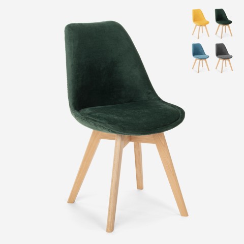 Scandinavian design chair in velvet and wood with cushion for kitchen bar restaurant Dolphin Lux Promotion