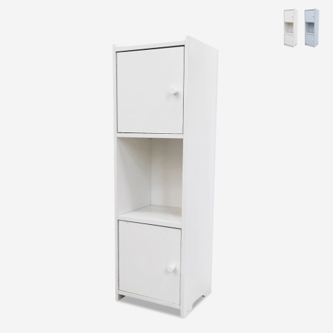 Bathroom column cabinet with 2 doors, object storage and open shelf Hjalpo Promotion