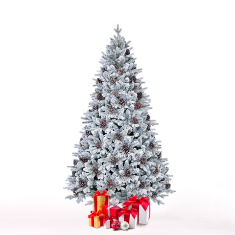 Artificial snow-covered Christmas tree decorated with pine cones 180cm Faaborg Promotion