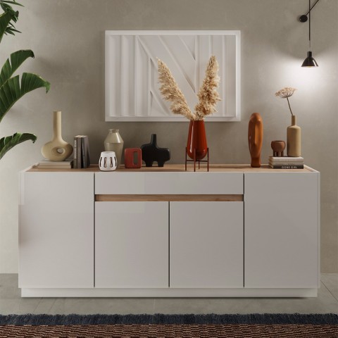 Cupboard 4 doors drawer 205x40x87cm living room sideboard in Andorra wood Promotion