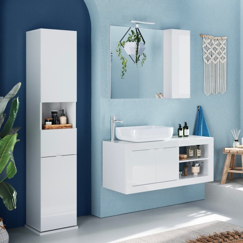 White swivel bathroom column with mirror door and drawer Tilda Promotion