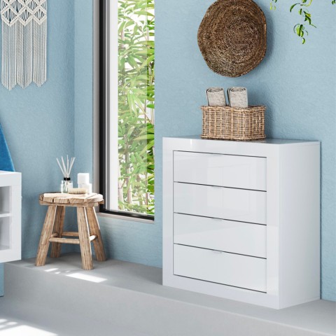 White bedroom or bathroom chest of drawers 4 drawers 70x78x35cm Chantal Promotion