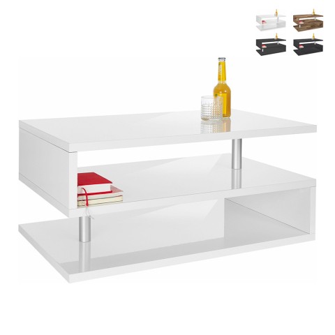 Rectangular modern coffee table 90x55cm 2 shelves Zeta 90. Promotion