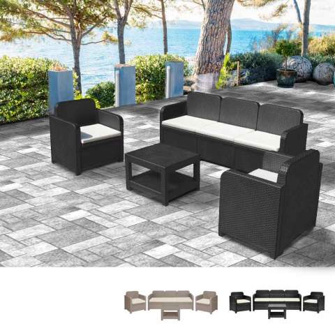 Grand Soleil Positano rattan garden lounge sofa coffee table armchairs 5 seats for outdoor use Promotion