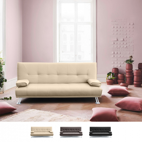 2 seater faux leather sofa bed with armrests Olivina for home and public places ready to sleep Promotion