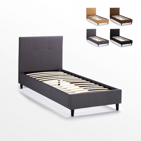 Lausanne Twin Single Bed in fabric with Headboard and Slatted Mesh 80x190 cm Promotion