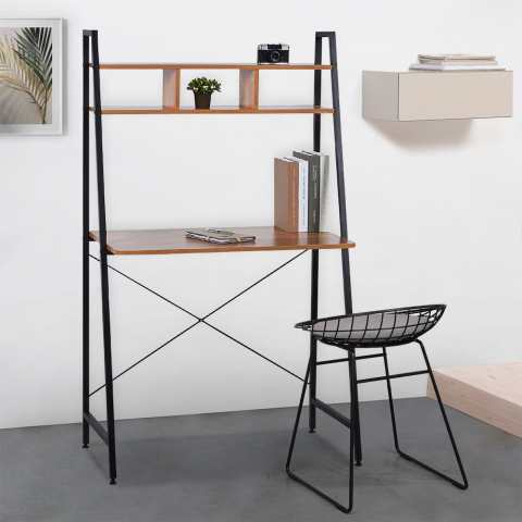 Steel and Wood Minimal Industrial desk 84x46 with shelves Cactus Promotion
