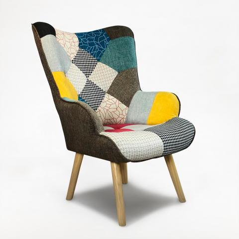 Armchair with Modern Design and Patchwork Armrests Patchy Chic