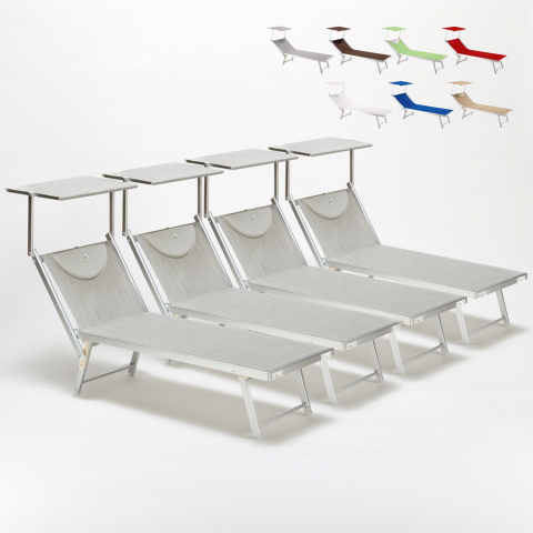 Set of 4 Santorini Folding Sun Loungers With Headrest And Adjustable Backrest