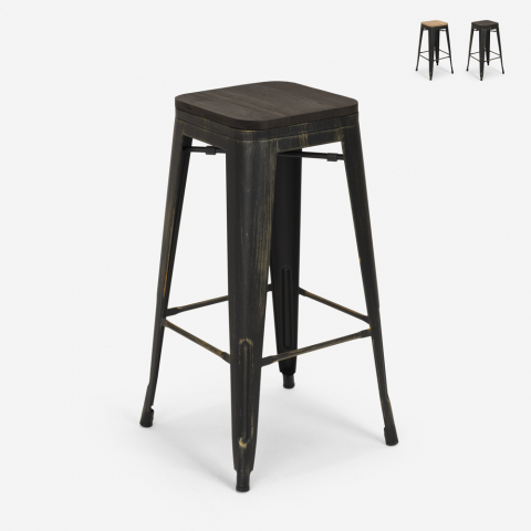 Design stool metal wood industrial style tolix bar kitchens Brush Up Promotion
