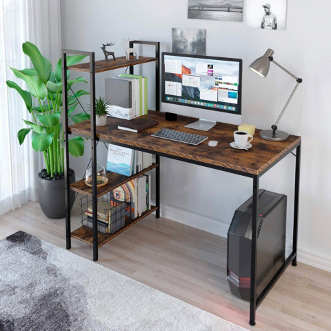 Industrial design office desk with open metal bookcase 120x62 Cambridge Promotion
