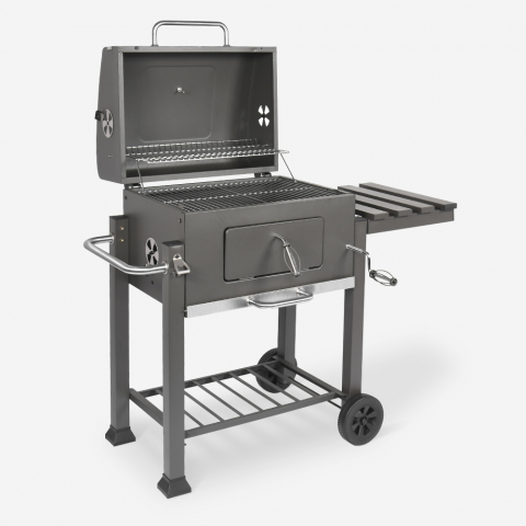 BBQ T-Bone charcoal barbecue with wheels, table and coals collector Promotion