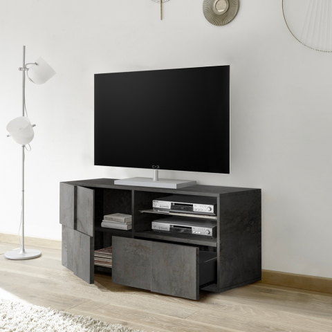 Modern black TV stand base cabinet with door drawer Dama Petite Ox Promotion