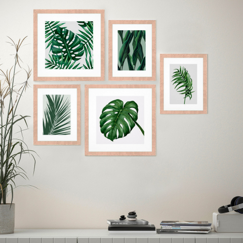 Set of 5 framed collage leaf prints Frame Jungle Promotion